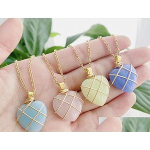 Pendant Necklaces Heart Shaped Natural Stone Wire Wrap Star Pendant Reiki Healing Crystal Tiger Eye Quartz Aventurines Necklace For Wo Dhrdw