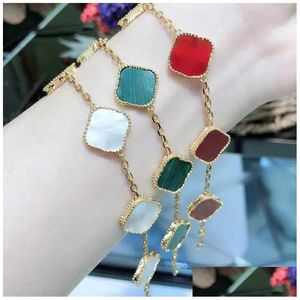 Classic Designer Bracelet White Red Blue Agate Shell Mother-Of-Pearl Charm Bracelets 15Mm Flower V Gold 18K Plated Luxury Wedding Wom Dhdlt