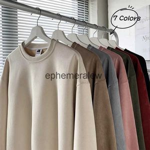 Men's Hoodies Sweatshirts Suede Fabric Pullover Men Baggy O Neck Solid Color Fashion Harajuku Oversized Tops Street Hip Hop Unisex Shirtephemeralew