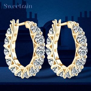 Luxury 4mm Full Hoop Earring Original Certified 925 Silver 36CT Diamond For Women Wedding Jewelry 240112