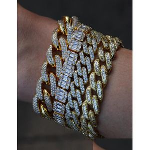 Tennisstege Tennis CZ Iced Out Armband Hip Hop Cuban Link Chain Diamond Mens Armband Charm Gold Sier Rapper Bangles5187333 Drop DHH5U