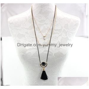 Pendant Necklaces Mti Layer Geometric Half Round White Marble Stone Pave Crystal Bar Tassel Necklce For Drop Delivery Dhilg