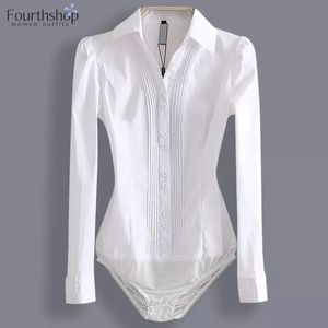 Fashion Bodysuit Long Sleeve Women Body Shirt Office Lady Work Uniforms Spring White Blouses And Tops Slim Autumn Clothes 240112