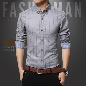 Men Shirt Plaid Print Turn down Collar Single breasted Formal Dress Shirt Spring Slim Male Shirt Business Camisa T shirt 240112