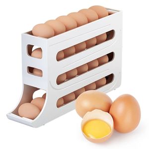 4 Layers Automatic Rolling Egg Holder Rack Fridge Egg Storage Box Container Kitchen Refrigerator Egg Dispenser Fridge Organizer 240112