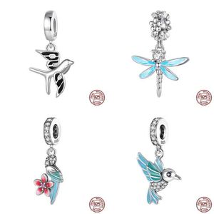 Moda 925 prata colorida borboleta libélula beija-flor primavera série encantos contas caber pando 925 pulseira original jóias