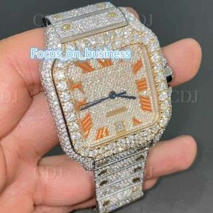 Zweifarbige, luxuriöse, individuell anpassbare Iced Out VVS-Moissanit-Diamant-Hip-Hop-Mechanische Uhr aus Edelstahl. Armbanduhr. Bust-Down-Uhr