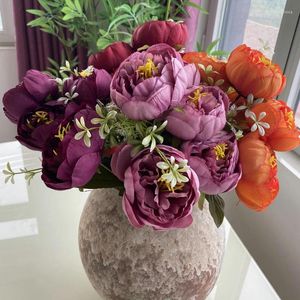 Dekorativa blommor 5 st Peony Artificial Flower Bouquet Home Decor Wedding Holding Bridal Room Decoration Table Flores Artificias