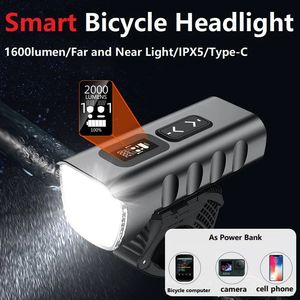 Farol de bicicleta 2000 lúmens 10000mAh como banco de potência USB carregável luz frontal IPX4 à prova d'água Lanterna MTB 240113