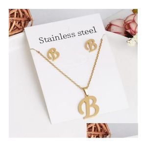 26 Letter Necklaces With Earring Jewelry Set Stainless Steel Gold Plated Choker Initial Pendant Necklace Women Alphabet Chains Drop D Otmaf