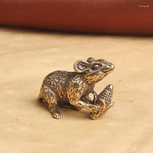 Decorative Figurines Brass Animal Mice Love Rice Car Key Chain Pendants Jewelry DIY Keyring Hanging Accessories Cute Rat Keychain Gifts