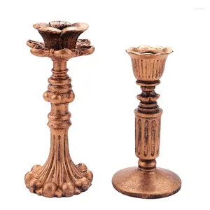 Candle Holders French Nostalgic Floral Resin Holder Antique Bronze/Furniture Decoration/Retro Ornaments Candlestick(A Set Of 2)