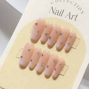 Handmade Delicate Diamond French False Press On Nails Long Trapezium Manicured Decoration Wearable Artificial XS S M Size 240113