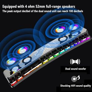 Alto-falantes SOAIY SH39 LED Jogo sem fio Bluetooth Speaker Computador Soundbar 3D Stereo Music Center Subwoofer Home Theater Relógio Altifalante