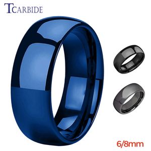 Shiny Tungsten Ring Blue Wedding Band For Men Women Domed Polished Finish 6MM 8MM Available 240112