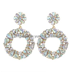 Colorf Fl Rhinestone Flower Round Statement Drop Dangle Earrings Women High Quality Crystal Jewelry Accessories Drop Delivery Dhg91