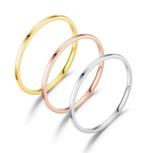 Bandringar 1mm 14K gul guldring Anti-allergi Smidig Simple Rose Gold /Golden /Silver Color Wedding Couples Rings for Men Women Gift