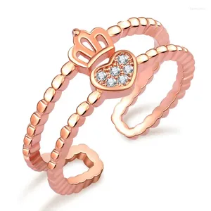 Кольца кластера Изысканный дизайн с короной и сердцем, кольцо Claddagh, двухслойное, серебристого цвета, розовое золото с кристаллами CZ для женщин