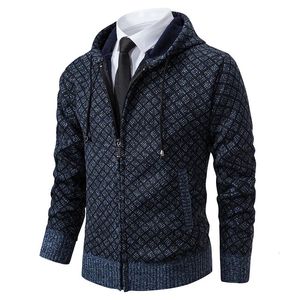 Новая зимняя мужская куртка вязаный кардиган, свитер мужская куртка с капюшоном, свитер с шерстяной подкладкой, утолщенная повседневная рабочая одежда 240113