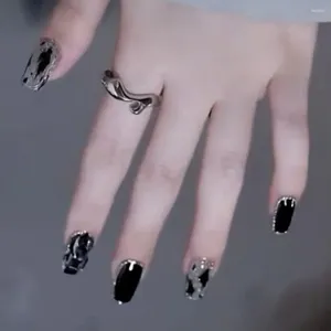 False Nails 24pcs Nail Tips Black Crystal Fake Nials Press On French Short Ballerina Shining