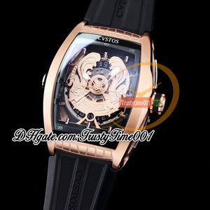 CVSTOS Challenge World Coat of Arms Kazakhstan Automatic Mens Watch Rose Gold Skeleton Dial Rubber Strap Limited Edition Reloj Hombre Watches TrustyTime001