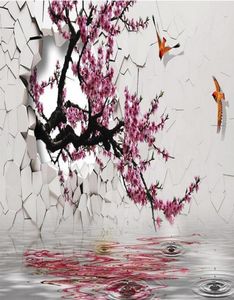 Tapeta kwiatowa morelowa ściana brzoskwiniowe kwiaty i ptaki Rysunek 3D Tapeta krajobrazu 6881214
