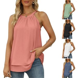 Regatas femininas 2024 verão sem mangas tops plissados moda casual fluindo halter top camisa solta seção t mulheres