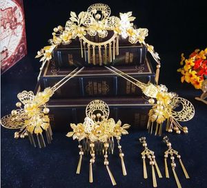 Kopfbedeckungen Neue chinesische Brautschmuck Kostüm Hochzeit Schmetterling Haarkrone Kopfbedeckung Retro Show Wo Kleidung Haarschmuck Accessoires Phoen