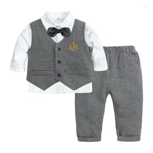 Clothing Sets Boys Formal Clothes Little Gentleman Shirt Vest Pants 3pcs Set Suits Lovely Baby Toddlers Kids 73-110cm