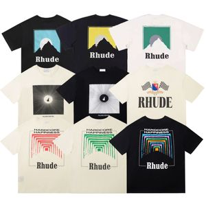 Rh designers herr rhude broderi t skjortor för sommarstoppar bokstäver polos skjorta kvinnors tshirts kläder kort ärm stora plus storlek 100% bomullströjor s-xl