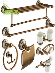 Whole Antique Brushed Bathroom Accessories Ceramic Space aluminum Bathroom Hardware Sets Wall Mounted Bronze Bathroom Product6455319