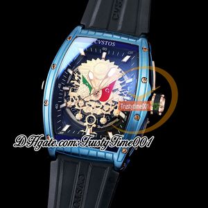 Cvstos Challenge Pride Of Turkey Automatic Mechanical Mens Watch DLC Blue Steel Skeleton Dial Rubber Strap Limited Edition Hombre Wristwatches trustytime001