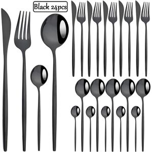 Zoseil Cutlery Set Stainless Steel Middag Set Knife Fork Spoon Flatware Kök Kök Mattsilver 24st Black Table Seary 240113