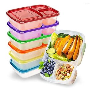 Dinnerware BEAU-7 Pack Bento Lunch Boxes - Reusable 3 Compartment Meal Prep Containers Leakproof Container With Lids For School