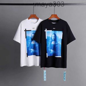 23SSデザインメンズTシャツXiaChaoブランドOw Ow Off Mona Lisa Oil Painting Arrow半袖男性と女性