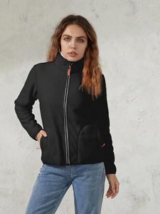 Kvinnors jackor full zip fleece jacka fast färg lång ärmstativ stativ krage varm vinter sherpa kappa