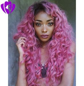 30INCHES long ombre pink loose curly Synthetic Lace Front Wig Glueless High Temperature Heat Resistant Wigs For black Women8024928