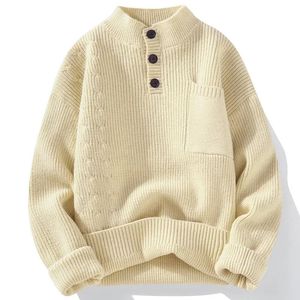 Vintermen Student Versatile Button Solid Color Pullover Sweater 240113