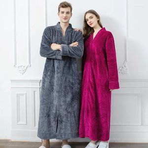 Men's Sleepwear Coral Fleece Robe Autumn Winter Men&Women Long Sleeve Kimono Bathrobe Gown Loose Flannel Home Clothes Nightwear