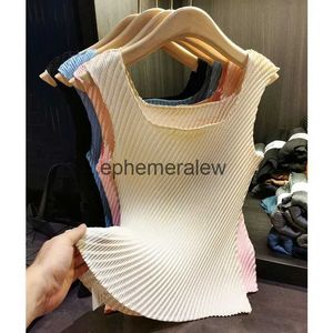 Women's Tanks Camis High-end Miyake Vest Harness Elastic Solid Color Inside Take Cultivate One's Morality Show Thin Fold New Female T-shirt Summerephemeralew