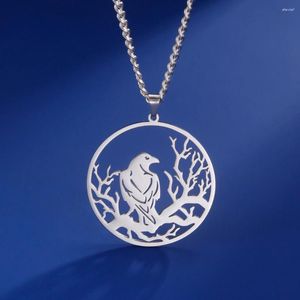 Pendant Necklaces COOLTIME Branch And Bird Necklace ForMen Stainless Steel Link Chain Choker Animal Crow Vinatge Viking Jewlery Gift