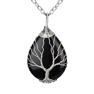 Collane con ciondolo Collana con cristalli dell'albero della vita WaterDrop Pietra di quarzo Avvolgimento di filo Catena di maglione naturale Regalo di gioielli fortunati