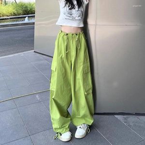 Calças femininas verdes cintura alta cordão leggings casual verão fino carga solta perna larga