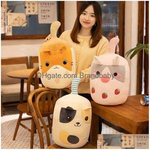 Soft Cool Stuffed P Hy Wy Creative Fruit Milk Tea Cartoon Pillow Short Toy Sleep Pearl Cup Stuff Cotton Doll For Girl Christmas Drop Dhe8O