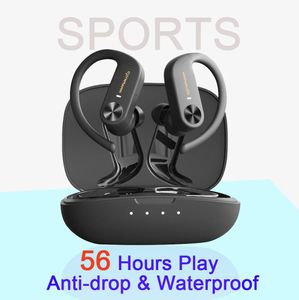 Hörlurar TWS Sports hörlurar Bluetooth trådlöst headset öronkrokar Antifall öronstycke vattentäta hörlurar med mikrofonpekningskontroll