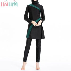 Indossare donne modeste musulmane Burkini costume da bagno Set islamico copertura completa conservatore costumi da bagno completo corpo Rash Guard Top con pantaloni vestito Hijab