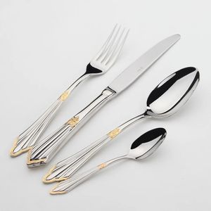 Set di posate placcate oro 24 pezzi Set da cena di lusso Coltelli in acciaio inossidabile Forchette Tavolo da pranzo reale Impostazione Set di stoviglie occidentali 240113