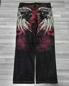 Jeans da donna americano Harajuku modello gotico vintage stampato pantaloni larghi neri punk hip hop gamba larga abbigliamento da strada