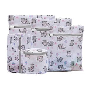 5 pezzi/set Cartoon Cat Sacchetti per biancheria Vestiti sporchi Biancheria intima Reggiseno Borsa per lavaggio per lavatrice 240112