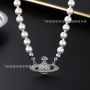 choker vivianeism westwoodism necklace Full Diamond Saturn Pearl Necklace for Female Crowd Design Sense of Collar Chain Live Broadcast